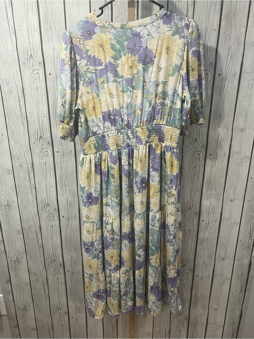 Baltic Born Floral Maxi Dress Large Pansy Print V-Neck Smocked Waist - Picture 7 of 9